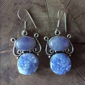 🌞🌙✨Beautiful Blue Druzy Quartz Sapphire Earrings